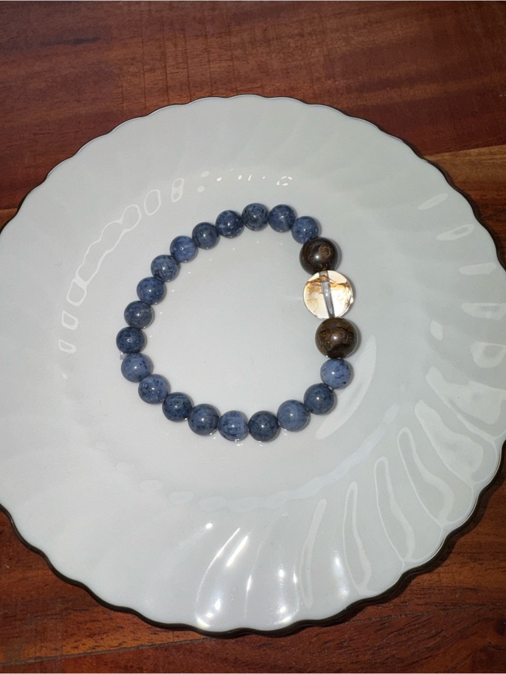 Blue Coral, Boulder Opal, Herkimer Diamond Bracelet